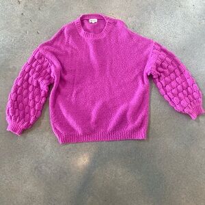 &merci Women's Pink Fuzzy Textured Pullover Sweater Medium